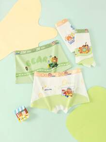 年轻男孩 4 时尚汽车熊印花男孩平角裤，舒适柔软多色平角裤