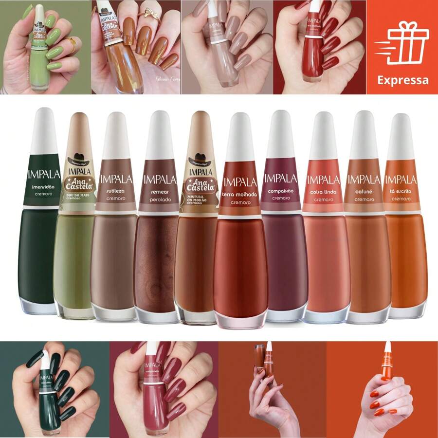 Kit Impala 10 Esmaltes Marrom Nude Terra Laranja Verde Esmalte Atacado Promoção