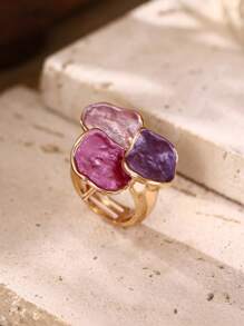1 Stück Damen Boho Eleganter Luxus Lila & Blau Geometrie Dekor Verstellbarer Ring, geeignet für Braut, Hochzeit, formelle Party, Festival Geschenk