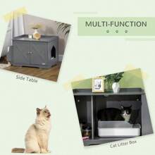 PawHut Wide & Large Cat Litter Box Furniture Hidden Farmhouse Table With Magnetic Doors, Big Covered Kitty Litter Box Enclosure Cabinet With Shelves, Pet Furniture Cat Gift Side Table, Grey - Màu xám đen - Xem 3