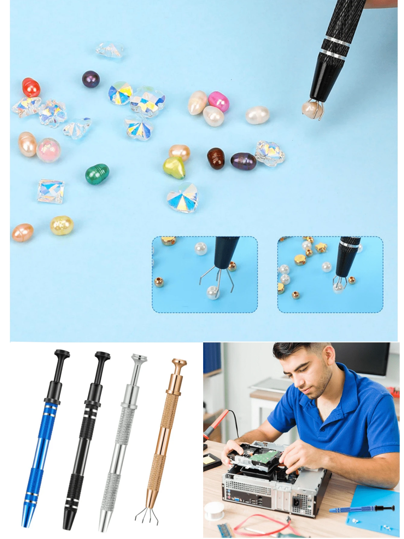 4 dụng cụ gắp bi xỏ khuyên, dụng cụ gắp trang sức 4 móng, dụng cụ gắp bi xỏ khuyên bằng thép không gỉ - Nhiều màu - Xem 1