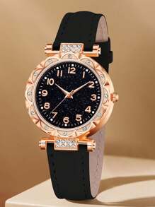 3 pièces Ensemble de montres à bracelet en PU multicolore pour femmes. Design simple, à la mode et polyvalent avec cadran rond. Montre à quartz. Idéal comme cadeau pour les vacances. Convient pour assortir avec une tenue quotidienne.