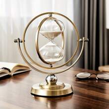 1pc 30 Minute Sand Timer, 720° Rotating Vintage Sand Clock, Retro 30 Minute Sand Watch, Metal Half Hour Glass Sand Decor, For Office Desk Home Wedding Decoration - Multicolor - View 1