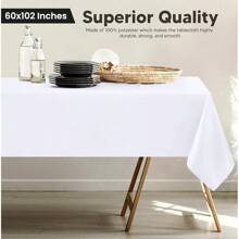 Rectangle Table Cloth 2 Pack (90x132 Inches, White), Washable Polyester Table Cover Dining, Buffet, Picnic, Event, Wedding, Restaurant, Party Decor - 白色 - 查看 3