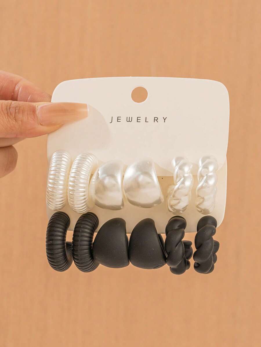 6-12pcs Minimalist Creative CCB Round Circle C-Shaped Hoop Earrings, Suitable For Everyday Wear