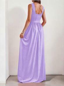 Sophisticated Off-The-Shoulder Long Dress With Leg Slit - 紫丁香色 - 查看 2