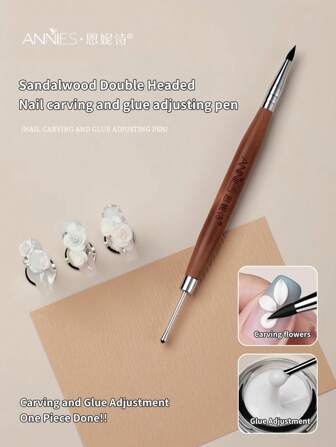 annies 1 pieza Bolígrafo de tallado de arte de uñas de doble cabeza, cepillo de silicona multifuncional para gel de uñas, cepillo de pegamento de uñas japonés, raspado de uñas, pintura en relieve, paleta para polvos espejados, herramienta profesional de arte de uñas