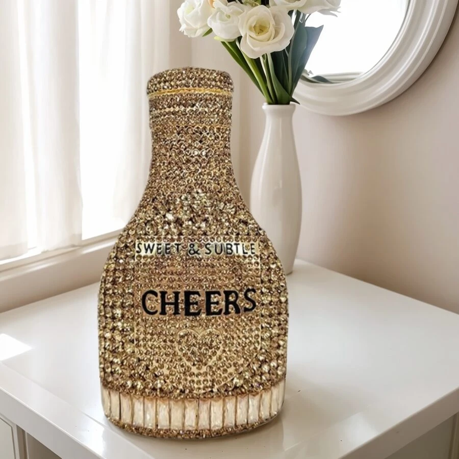 Gold Women Champagne Bottle Rhinestone Clutch Unique Evening Bag Crystal Dinner Handbag Bride Purse For Party Cocktail