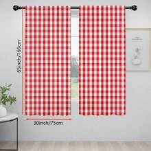 2pcs New Fashion Red Gingham Curtains - Window Treatment Set, Versatile Panel - Rod Pocket Design, Easy To Install - Perfect For Bedroom, Study, Cafe, And Living Room Decoration