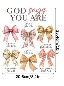 漂亮的蝴蝶结上帝说你是被爱选择的免费基督教圣经经文名言 DIY 熨烫热转印贴纸贴花补丁，适用于 T 恤、运动衫、织物、包和服装装饰、节日派对装饰，10 英寸 - 彩色 - 查看 2