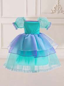 Sequin Colorblock Bishop Sleeve Princess Dress Suitable For Party, Young Girl - Blue - View 3
