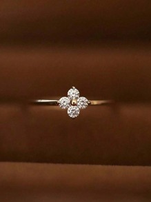 1pc Exquisite Four-Leaf Clover Ring Ladies Jewelry For Women 925 Sterling Silver Elegant Zirconia Ring Fine Jewelry Gift For Girls Wedding Prom Party Decor - Gold - View 2