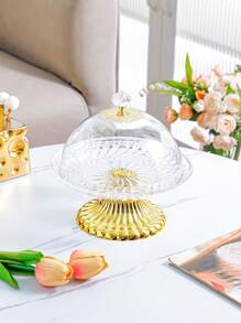 1pc Elegant Round Cake Stand Tray, Plastic, Intricate Pattern Design - Ideal For Birthday Parties, Weddings, Baby Showers, Ramadan