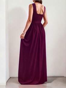 Sophisticated Off-The-Shoulder Long Dress With Leg Slit - 中紫紅色 - 查看 2