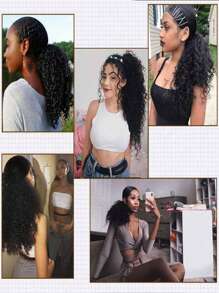 Kinky Curly Ponytail Extension Human Hair Clip In Pony Tail Hair Extensions Natural Black Ponytail Extensions Real Remy Hair Pieces Long Kinky Curly Clip In Human Hair Ponytail 30Inch - SNatural - View 9