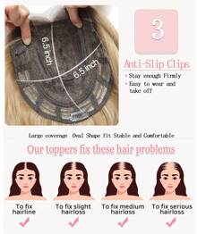 20" Wavy Hair Topper To Add Hair Volume 6.5"X6.5" Base Size Hair Toppers For Women Synthetic Hair Pieces For Women With Thinning Hair Wavy Clip In Hair Extensions - Blonde Highlight - View 3