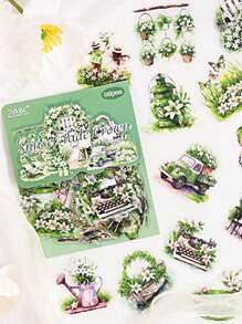 Paquete de 40 pegatinas con diseño de flores retro - Pegatinas decorativas impermeables con diseños florales y de elementos de uso diario, ideales para manualidades, decoración de cuadernos y proyectos de bricolaje