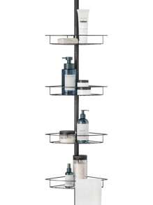 Tension Pole Shower Caddy With 4 Basket Shelves With Towel Bars, Matte Black, 60-97 Inch – Rust-Resistant Corner Shower Organizer – Adjustable Bathroom Shower Rack For Bath Essentials