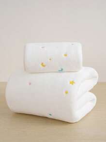 1 pieza Toalla de coral de terciopelo con bordado de estrellas y luna, toalla de mano/baño, absorbente, suave y sin pelusa, toalla casual para pareja/playa