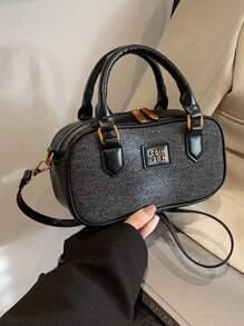 New Soft Leather Boston Tote Bag With Plush Doll Charm, Spacious Shoulder Bag, Suitable For Commuting In All Seasons - Black - View 5