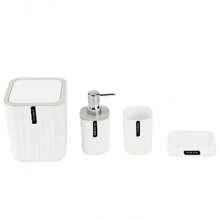 4pcs/Set Bathroom Vanity Accessories, Includes Trash Can, Soap Dish, Toothbrush Holder, Lotion Bottle, Home Bathroom Decor - Multicolor - View 8