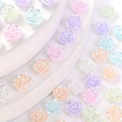 50 piezas/100 piezas/set de cuentas de resina de camelia brillante DIY Artesanías de colores caramelo con cuentas planas de flores para decoración de fundas para teléfonos Jewelry Cuentas con parches de flor de Camelia de dos colores de loto