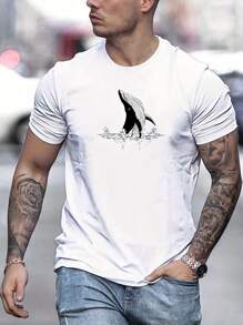 Camiseta Gráfica de Salpicadura de Ballena para Hombre Camiseta de algodón grueso 100 % de 220 g - Blanco - Ver 1
