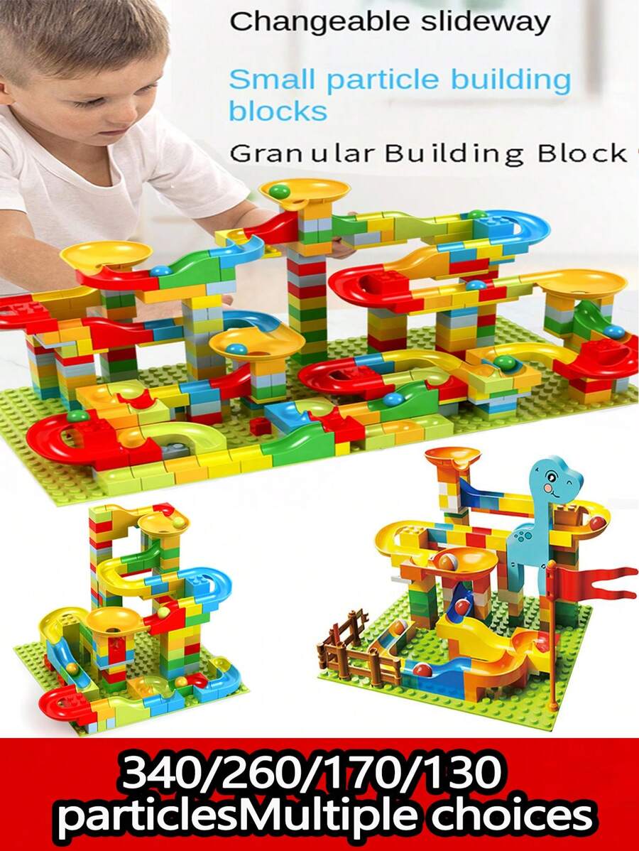 130 件/170 件/260 件/340 件儿童大型积木玩具，早教堆叠拼图，男孩女孩弹珠轨道，生日礼物 - 彩色 - 查看 1