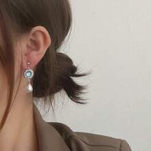 7-częściowy zestaw biżuterii z pereł w kolorze morskim, elegancki styl retro, niebieskie kolczyki z pereł, niebieski naszyjnik z pereł, niebieska bransoletka z pereł - odpowiedni do codziennego noszenia przez kobiety