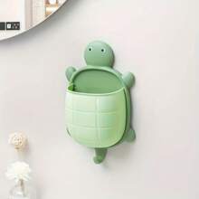 1pc Cute Yellow, Green And Grey Turtle Shaped Wall Mount Storage Box - Plastic, No Drilling Self-Adhesive Storage Box For Remote Controls And Accessories, Practical Hooks