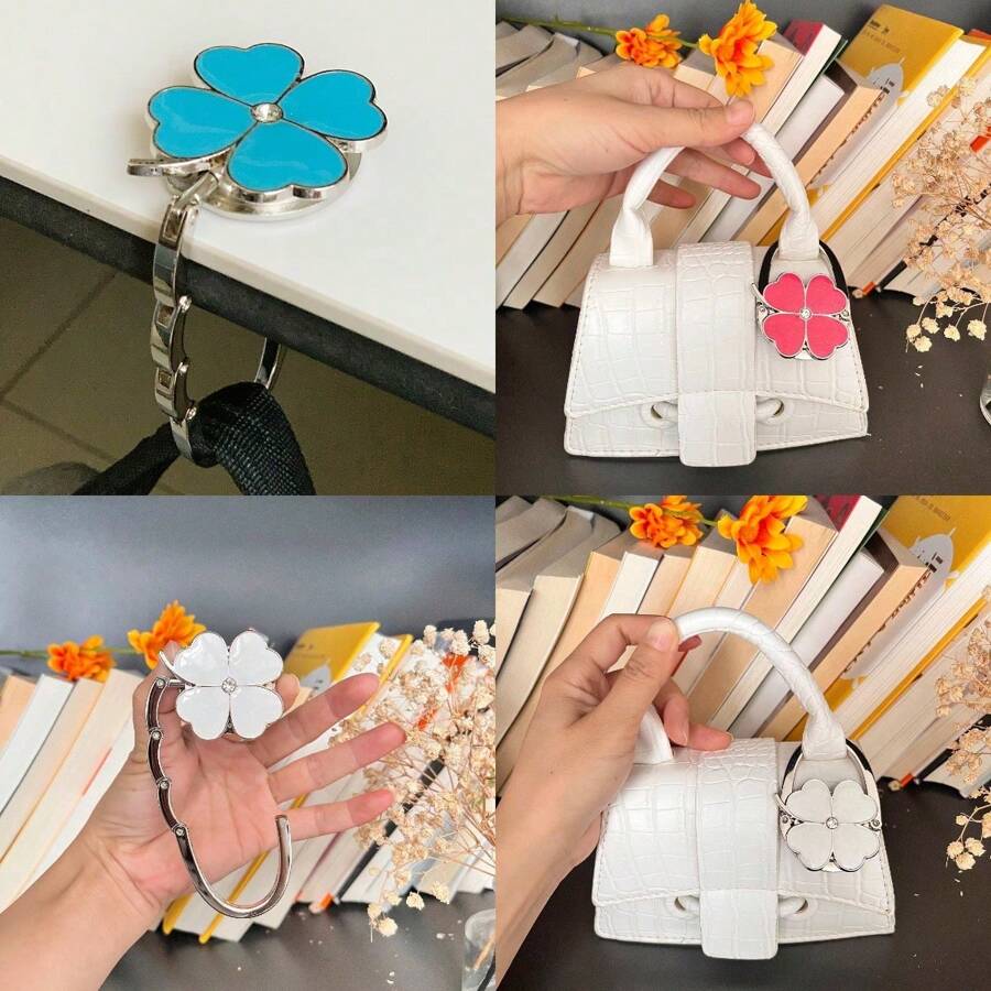 Móc treo túi xách gấp gọn hình cỏ bốn lá, giá đỡ bàn đựng ví gấp gọn