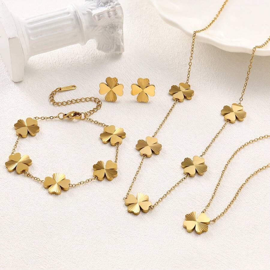 1 Set Fashionable Floral Design Necklace, Bracelet & Earrings Jewelry Set, Suitable For Women's Party, Daily Wear