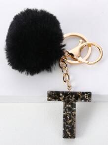 1 pieza Llavero con letra en inglés para mujer, llavero de moda con colgante de letra de resina cristalina con pompón, accesorio para coche, bolso, mochila para la escuela, regalo gótico lindo Y2K, regalo para madre, padre, graduación y maestro - Negro - Ver 8