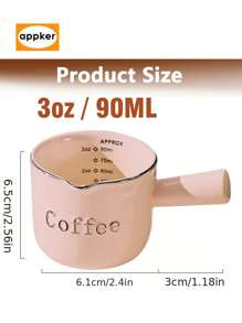 APPKER 粉色浓缩咖啡杯、浓缩咖啡陶瓷量杯、带手柄的 90 毫升浓缩咖啡杯、带 V 形嘴的浓缩咖啡杯、用于制作浓缩咖啡起泡的咖啡壶
