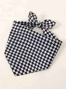 1pc Fashionable Plaid Print Novelty Large Handkerchief Headband, Denim Bohemian Style, Suitable For All Seasons Scarf - 01-black and White Grid - View 3