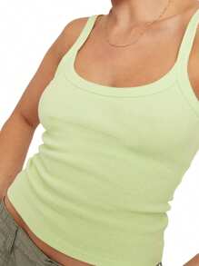Y2k Ribbed Crop Tank Tops For Women Solid Color Sleeveless Backless Scoop Neck Slim Fit T Shirts Tight Basic Tops Tees Cute Summer Going Out Tops Aesthetic Clothes Beach Vacation Tops Streetwear - 薄荷綠 - 查看 3