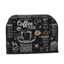 1 buc. Husă pentru prăjitor de pâine retro, capac de praf pentru prăjitor de pâine cu tematică de cafea, capac lavabil pentru aparat de prăjitor de pâine cu cârlig de agățat superior, se potrivește cu prăjitorul standard de 2/4 felii