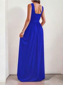 Sophisticated Off-The-Shoulder Long Dress With Leg Slit - 藍色 - 查看 2