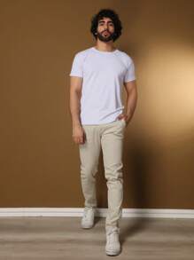 Men's Tailored Twill Trousers With Knife Pocket And Built-In Pocket - Beige - View 7