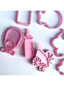 饼干切具 4 件装婴儿主题面团印章塑料 3D 卡通可压饼干模具糖果烘焙糕点烤盘