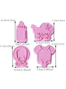 饼干切具 4 件装婴儿主题面团印章塑料 3D 卡通可压饼干模具糖果烘焙糕点烤盘