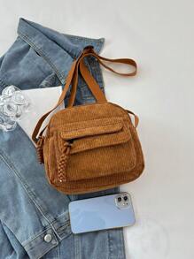 1pc Young Girl Plush Fabric Zipper Closure Casual Sling Bag, Suitable For Everyday Use