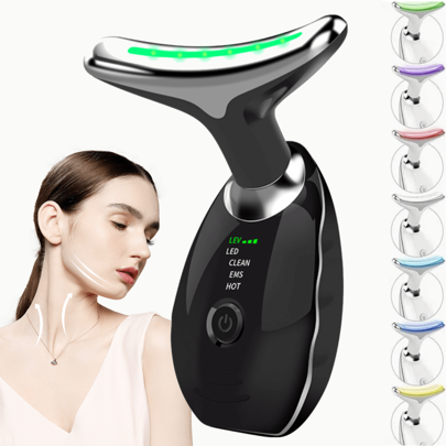 7-Color LED Skin Beauty & Facial Massage Device For Face And Neck Care, Vibrating Neck Skin Tightening Equipment, USB Rechargeable, Suitable Gift For Skin Care Regimen, Perfect Gift For Holiday