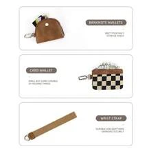 Checkered Two-In-One Purse: Stylish And Functional For Everyday Use Checkerboard Wallet Purse Wallet Mini Wallet Wristlet Wallet Coin Wallet - Multicolor - View 3