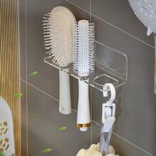 1pc Transparent Plastic Bathroom Storage Rack, Wall-Mountable Acrylic Hairbrush Holder | Dressing Table Storage Rack Without Drilling | Place Combs, Toiletries | 1 Transparent Design | No Electricity Required