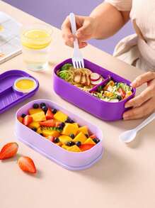 1/2pcs Cartoon Double Lunch Box Students With Rice Compartment Large Capacity With Tableware Microwaveable Heating Children's Lunch Box