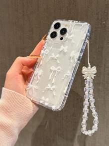 白色波尔卡圆点蝴蝶结设计防震手机壳，配有时尚挂绳，适用于 Apple 17 Pro Max、11、12、13、14、15 Pro Max/13 Pro Max、XR、XS、16 和 Galaxy A54 5G、A52、A14、A15、A12、S22、S21、S24、S25、S25 Ultra、S21 Ultra、A55 5G、A71 4G、A34 5G、A22、A13 4G、A05S 等 - 白色 - 查看 4