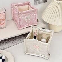 1 Pc Cute Pink Dimensional Bow Or Love Shape Print Storage Basket,Desktop Clutter Storage Basket, Waterproof Cosmetic Storage Basket,For Brushes And Skin Care Products Storage And Organization,Desktop Decor, Makeup Organizer Rack,Plastic Basket,Toy Basket,House Decor,Table Decor,Home Decor Items,Room Decor,Bedroom Decor,Gifts