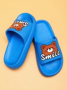 儿童泡沫拖鞋，轻便防滑软底可爱卡通熊拖鞋，中大童居家休闲速干舒适系带沙滩凉鞋，适合男孩和女孩 - 藍色 - 查看 6
