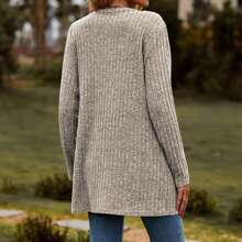 Women's Long Sleeve Open Front Knit Ribbed Cardigan Sweater With Pockets 2025 Winter Lightweight Cardigans Outerwear - Màu Khaki - Xem 5